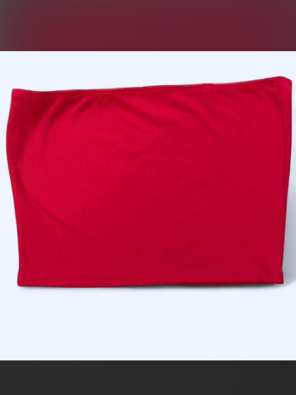 Rebellious Dreamer Red small ribbed tube crop top with white trim in front